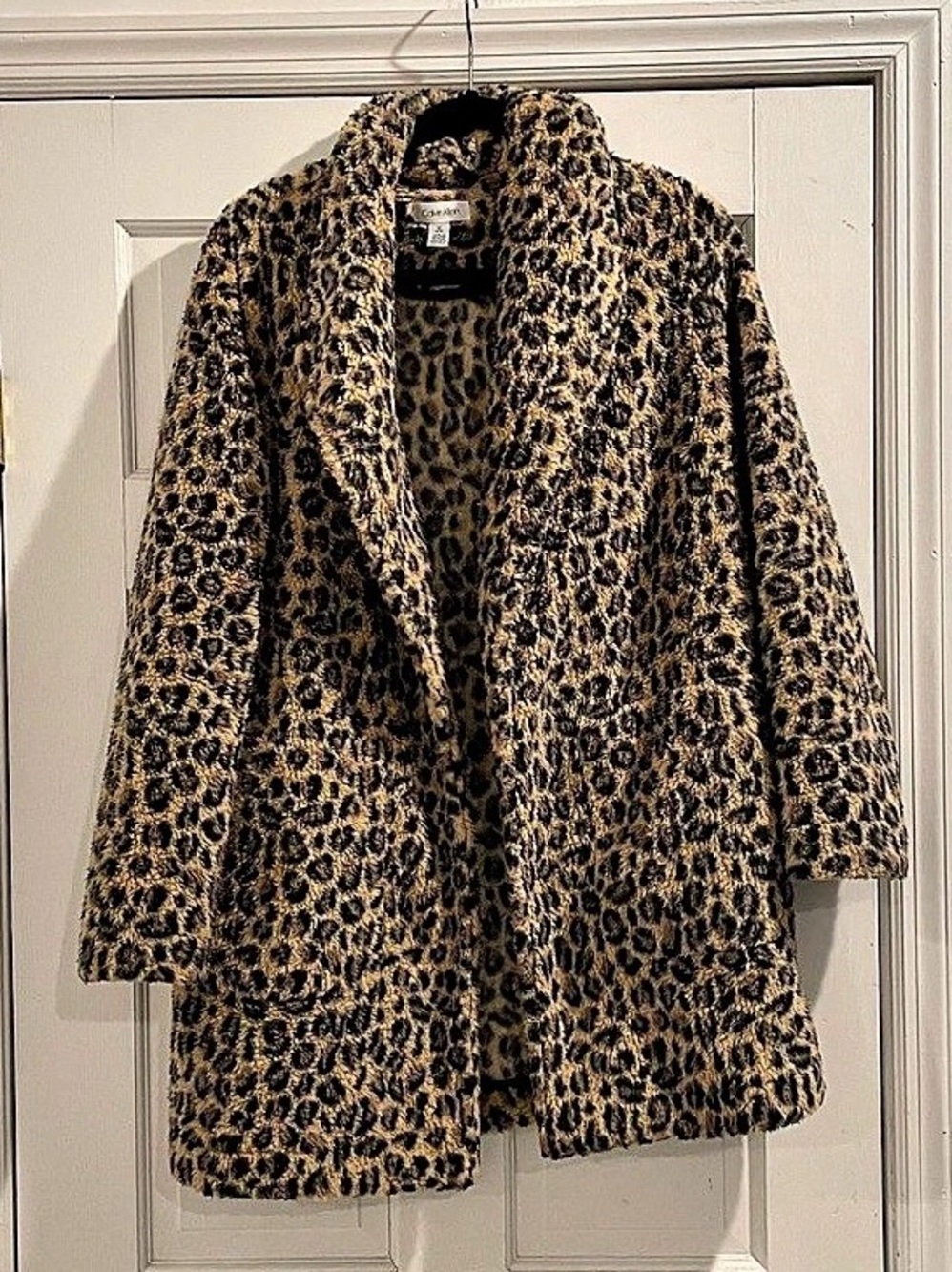 Calvin Klein Leopard Faux Fur Coat Teddy Jacket